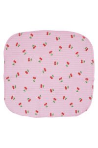 Kız Bebek Ekru Pembe Kırmızı Kiraz Desenli Organik 7'li Ağız Mendili