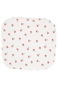 Kız Bebek Ekru Pembe Kırmızı Kiraz Desenli Organik 7'li Ağız Mendili
