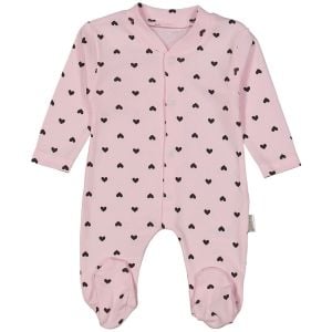 Kız Bebek Pembe Siyah Kalpli Çıtçıtlı Patikli Tulum