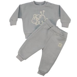 Unisex Gri Kuzu Nakışlı Üç İp İkili Takım