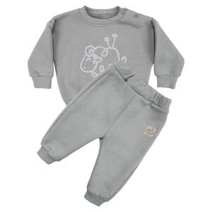 Unisex Gri Kuzu Nakışlı Üç İp 2'li Takım