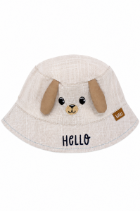 Erkek Bebek Kahve Hello Yazılı Köpekli Kulaklı Fötr Şapka 0-18 Ay