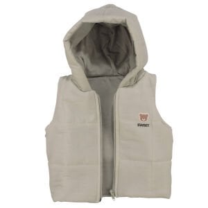 Erkek Bebek Gri Şişme Yelekli Ayı Nakışlı Üçlü Takım