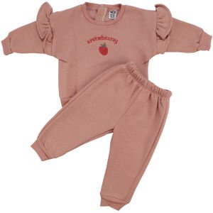 Kız Bebek Pembe Çilek Nakışlı Üç İp 2'li Takım