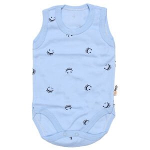 Unisex Mavi Gülücük Baskılı Askılı Zıbın