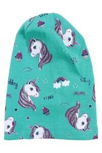 Kız Bebek Yeşil Gri Simli Pembe Unicorn Desenli Bere 0-6 Ay