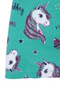 Kız Bebek Yeşil Gri Simli Pembe Unicorn Desenli Bere 0-6 Ay