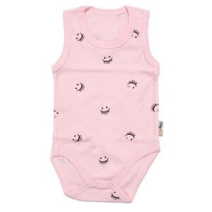 Unisex Pembe Gülücük Baskılı Askılı Zıbın