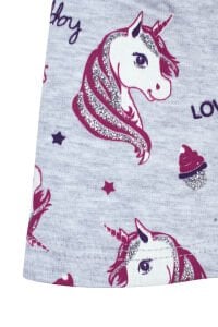 Kız Bebek Gri Simli Pembe Unicorn Desenli Bere 0-6 Ay