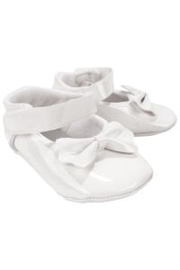 Kız Bebek Beyaz Fiyonklu Çıtçılı Rugan Babet Ayakkabı