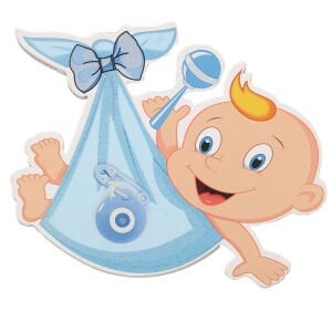 Erkek Bebek Mavi Beyaz Hoş geldin Bebeğim Yazılı Bebekli Kapı Süsü