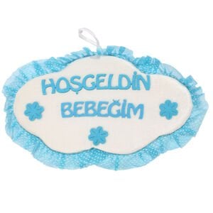Erkek Bebek Mavi Beyaz Hoş geldin Bebeğim Yazılı Bebekli Kapı Süsü