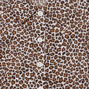Kız Çocuk Kahve Leopar Desenli Tokalı Yakalı Gömlek Elbise