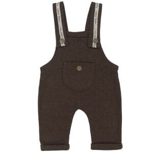 Erkek Bebek Beyaz Kahve Waffle Salopetli İkili Takım