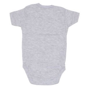 Unisex Gri Raporlu Kısa Kol Çıt Çıtlı Body Zıbın