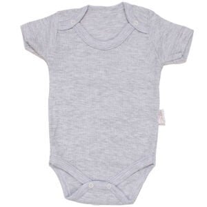 Unisex Gri Raporlu Kısa Kol Çıt Çıtlı Body Zıbın