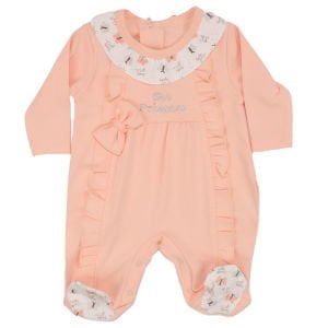 Kız Bebek Somon Fiyonklu Fırfırlı Kelebek Desen Patikli Tulum