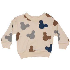 Erkek Bebek Ekru Mavi Fare Baskılı İkili Takım