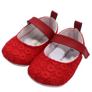 Kız Bebek Kırmızı Güpürlü Babet Ayakkabı