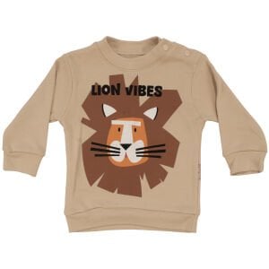 Erkek Bebek Bej Kahve Aslan Baskılı Çizgili İkili Takım