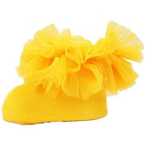 Kız Bebek Sarı Bileği Tüllü Çorap 0-6 Ay