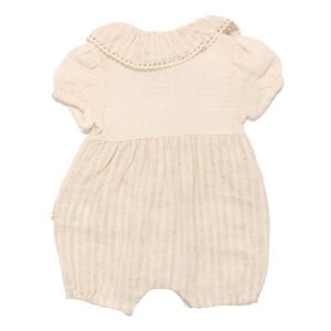 Kız Bebek Bej Müslin Bebe Yaka Fırfırlı Çıtçıtlı Tulum