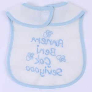 Annem Beni Çok Seviyoo Yazılı Mavi Su Geçirmez Önlük