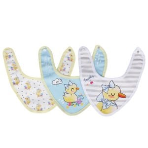 Unisex Ördekli Desenli Sarı Biyeli 3'lü Üçgen Önlük Set