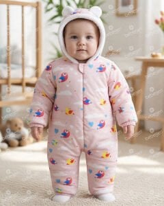 Kız Bebek Somon Kozmonot Ayaksız Tulum