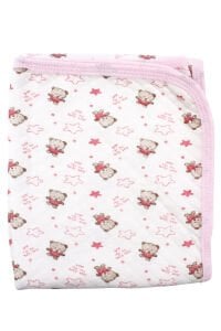 Ayıcık Desenli Penye Tek Kat Krem Pembe Bebek Battaniyesi