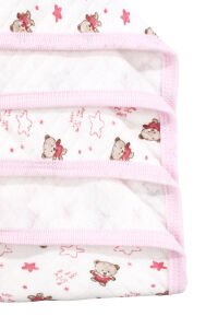 Ayıcık Desenli Penye Tek Kat Krem Pembe Bebek Battaniyesi