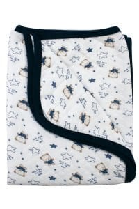 Ayıcık Desenli Tek Kat Penye Krem Lacivert Bebek Battaniyesi