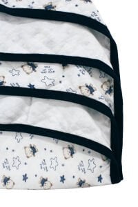 Ayıcık Desenli Tek Kat Penye Krem Lacivert Bebek Battaniyesi