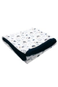 Ayıcık Desenli Tek Kat Penye Krem Lacivert Bebek Battaniyesi