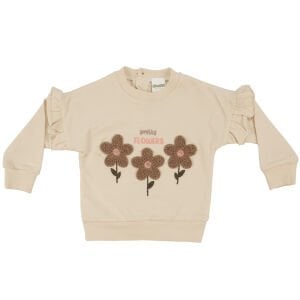 Kız Bebek Ekru Kahve Çiçek Nakışlı İkili Takım