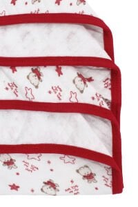 Ayıcık Desenli Tek Kat Penye Krem Kırmızı Bebek Battaniyesi