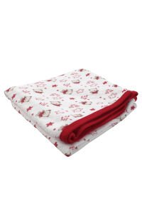 Ayıcık Desenli Tek Kat Penye Krem Kırmızı Bebek Battaniyesi