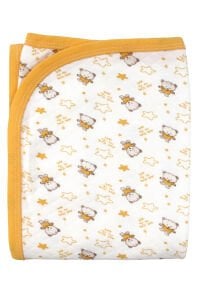 Ayıcık Desenli Penye Tek Kat Krem Sarı Bebek Battaniyesi