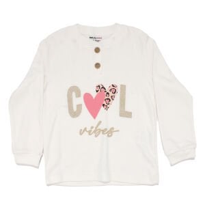 Kız Çocuk Ekru Pembe Cool Kalp Baskılı 2'li Pijama Takımı