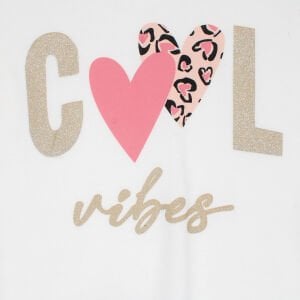 Kız Çocuk Ekru Pembe Cool Kalp Baskılı 2'li Pijama Takımı