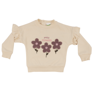 Kız Bebek Ekru Mor Çiçek Nakışlı İkili Takım