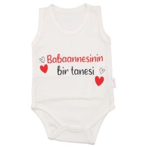 Unısex Ekru Babaannesinin Birtanesi Yazılı Askılı Zıbın