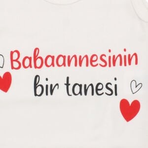Unısex Ekru Babaannesinin Birtanesi Yazılı Askılı Zıbın
