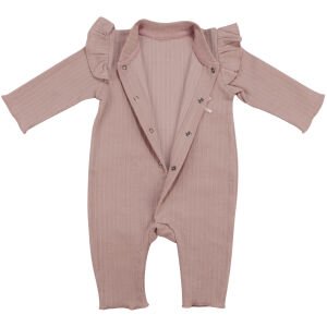 Kız Bebek Pudra Omuzları Fırfırlı Çiçek Nakışlı Çıtçıtlı Tulum