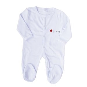 Unisex Mamy Yazılı Beyaz Patikli Tulum