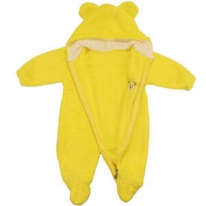 Unisex Sarı Peluş Ayı Nakışlı Patikli Kapşonlu Tulum