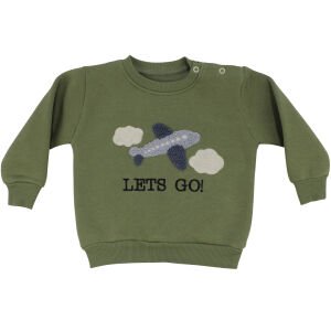 Erkek Bebek Yeşil Uçak Nakışlı Üç İp İkili Takım