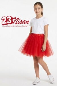23 Nisan Kırmızı Tüllü Kız Çocuk Etek