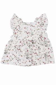 Kız Bebek Beyaz Mor Minik Çiçek Desenli Kolları Fırfırlı Müslin 2'li Takım
