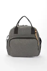 Lüks Gri Kahve Fermuarlı Cepli Hasır İp Aksesuarlı Anne Bebek Sırt Çantası